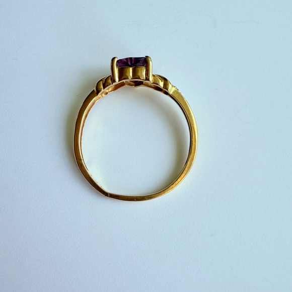 14K Yellow Solid Gold .55 CT Amethyst Shape Heart Natural Diamond Love Band Ring - Picture 4 of 11